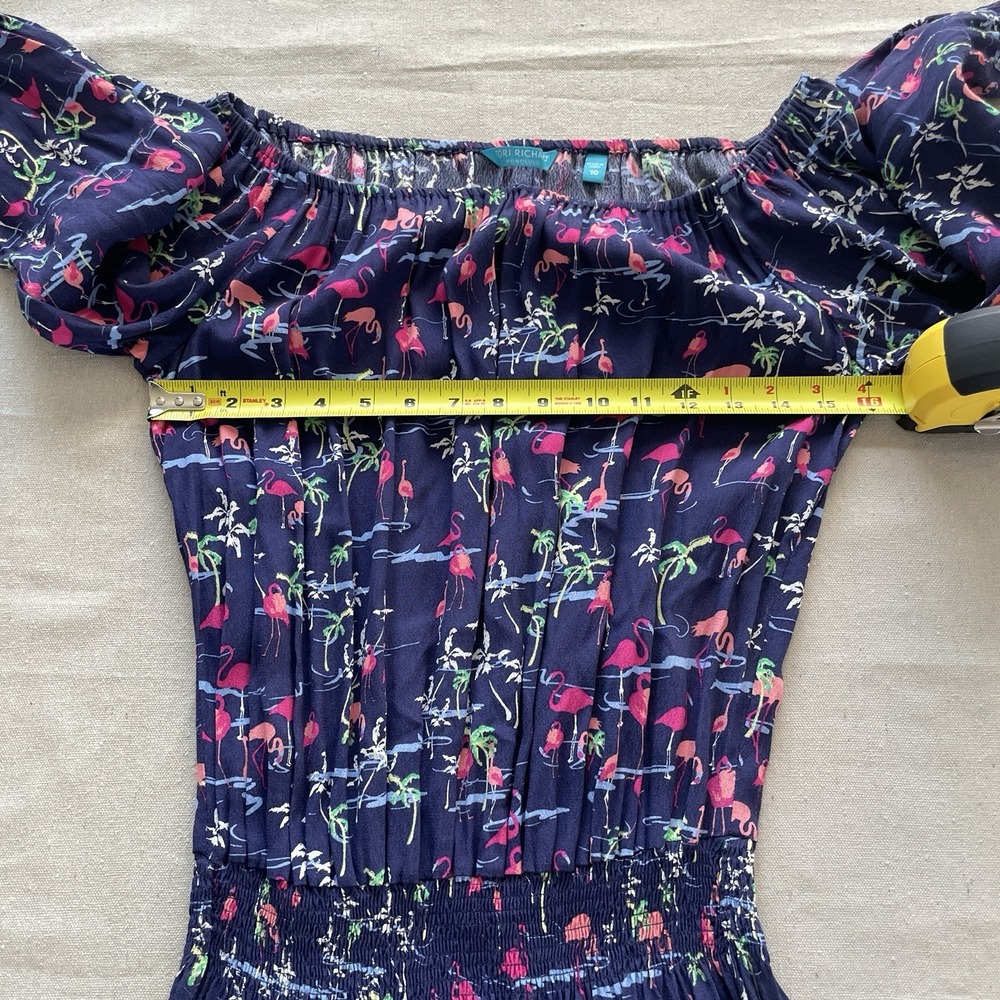 Tori Richard Honolulu Mini Dress Womens 10 Blue Floral Hawaiian Off The Shoulder - Picture 6 of 8